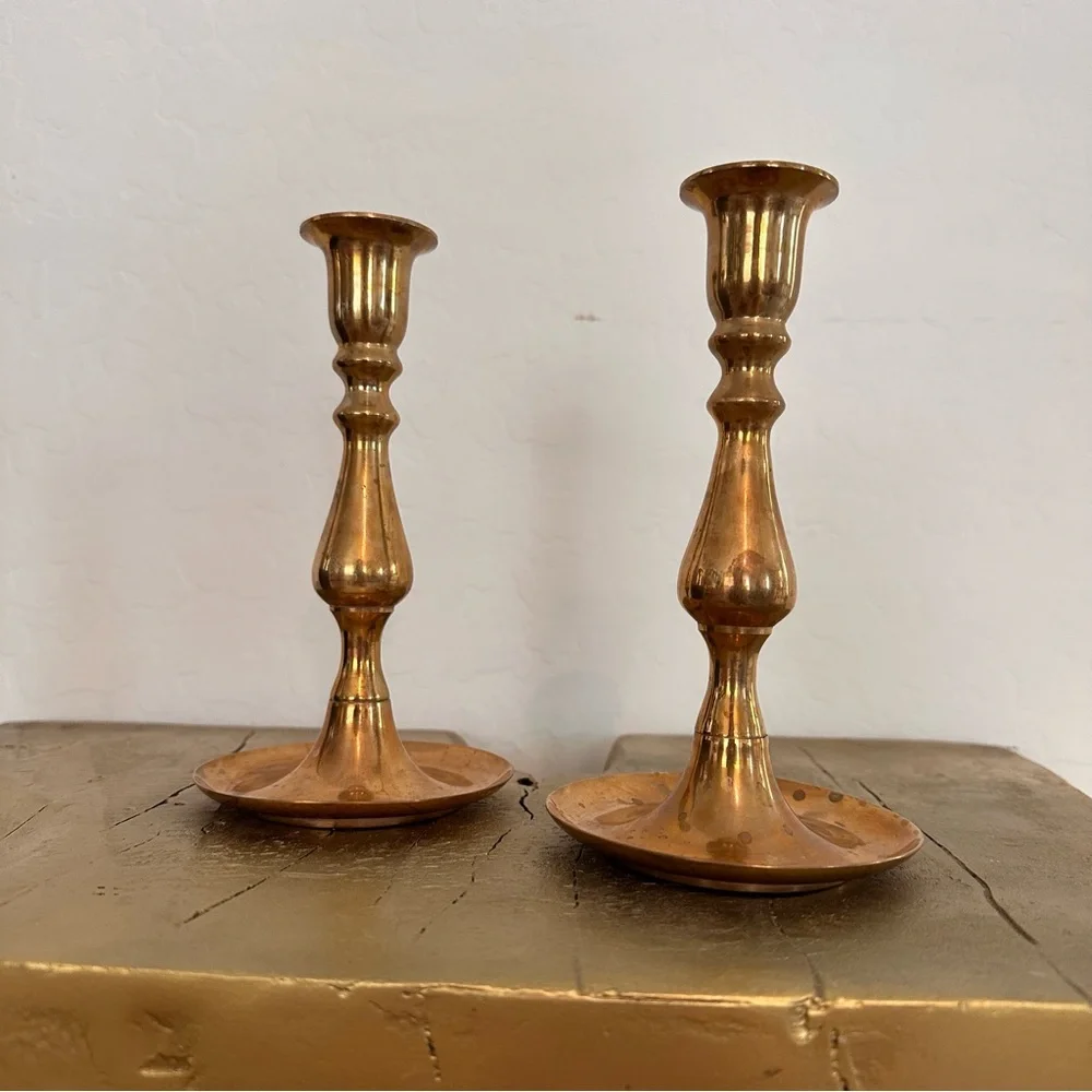 Pair of 2 Gold tone Candlestick Holders